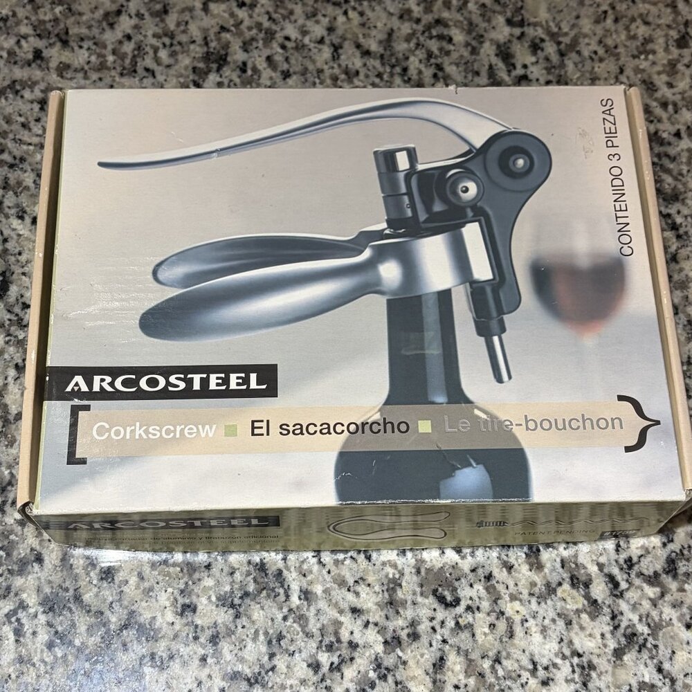 Arcosteel Corkscrew Wine Opener Set With 3-Way Action Accessories Silver Black